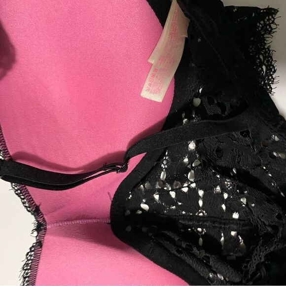 VS Victorias Secret PINK black Lace Bralette push up padded bra romantic goth -S - Picture 7 of 9